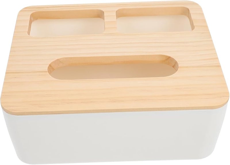 صندوق مناديل خشبي لسطح المكتب مع غطاء، حاوية تخزين مناديل سهلة التنظيف - Image 1